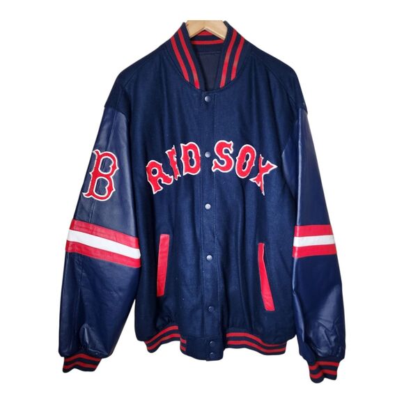 G-III Other - Boston Red Sox Varsity Jacket Leather Wool Embroidered Spellout Logo Mens 2XL